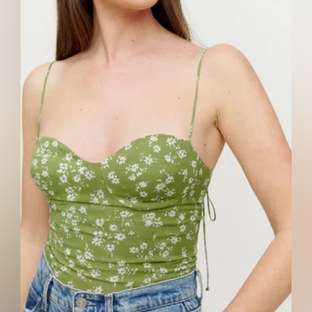 Reformation Liza Top in Scallion Green 6 NWT